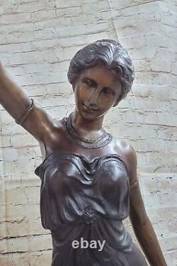 Art Deco / Nouveau Cast Iron High Woman French Lamp Bronze Sculpture Statue
