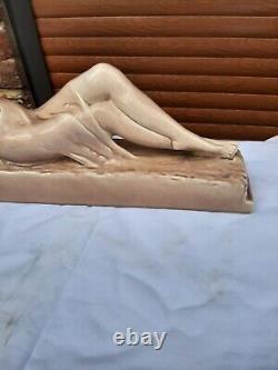 Art Deco ODYV faience statue. Woman lying with kid