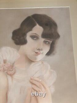 Art Deco Pastel Portrait of a Woman by Louis Icart to Identify 1928 Large 52x48