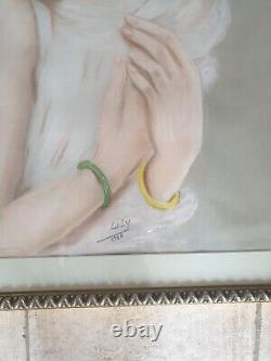 Art Deco Pastel Portrait of a Woman by Louis Icart to Identify 1928 Large 52x48