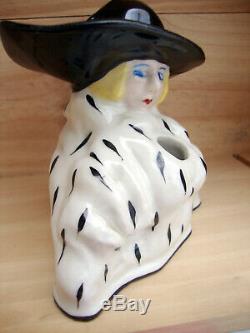 Art Deco Polychrome Inkwell Woman With Hat Henry Delcourt Boulogne