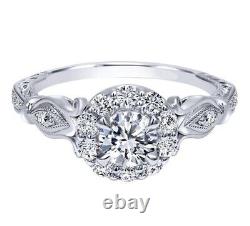 Art Deco Round White Moissanite 2.00 ct Women's Engagement Ring in Silver