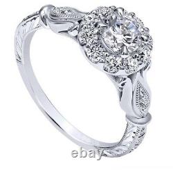 Art Deco Round White Moissanite 2.00 ct Women's Engagement Ring in Silver