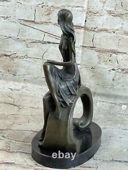 Art Deco Sculpture Chair Girl Woman Nude Goddess Bronze Statue Figure Sale