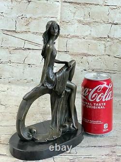 Art Deco Sculpture Chair Girl Woman Nude Goddess Bronze Statue Figure Sale Nr