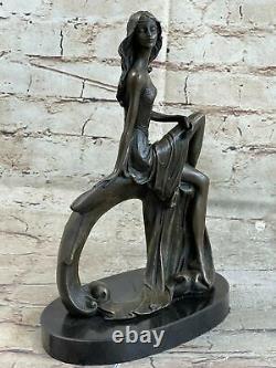 Art Deco Sculpture Chair Girl Woman Nude Goddess Bronze Statue Figure Sale Nr