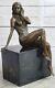 Art Deco Sculpture Chair Girl Woman Nude Goddess Bronze Statue Figurine Art