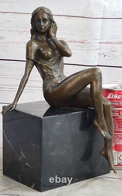 Art Deco Sculpture Chair Girl Woman Nude Goddess Bronze Statue Figurine Art