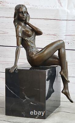 Art Deco Sculpture Chair Girl Woman Nude Goddess Bronze Statue Figurine Art