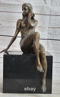 Art Deco Sculpture Chair Girl Woman Nude Goddess Bronze Statue Figurine Art