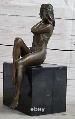 Art Deco Sculpture Chair Girl Woman Nude Goddess Bronze Statue Figurine Art