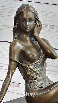 Art Deco Sculpture Chair Girl Woman Nude Goddess Bronze Statue Figurine Art