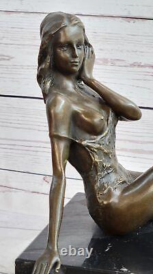 Art Deco Sculpture Chair Girl Woman Nude Goddess Bronze Statue Figurine Art