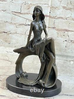 Art Deco Sculpture Chair Naked Woman Goddess Bronze Statue Figurine Sale Nr