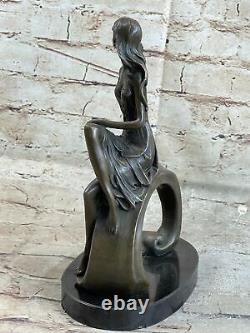 Art Deco Sculpture Chair Naked Woman Goddess Bronze Statue Figurine Sale Nr