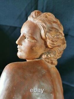 Art Deco Sculpture Large Terracotta Woman Chained By O. Merval