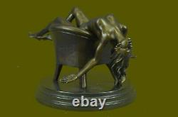 Art Deco Sculpture Sexy Naked Erotic Woman Chair Bronze Girl Statue