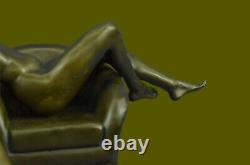 Art Deco Sculpture Sexy Naked Erotic Woman Chair Bronze Girl Statue