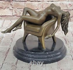 Art Deco Sculpture Sexy Nude Erotic Woman Naked Girl Bronze Statue Figurine