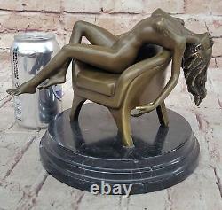 Art Deco Sculpture Sexy Nude Erotic Woman Naked Girl Bronze Statue Figurine