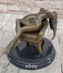 Art Deco Sculpture Sexy Nude Erotic Woman Naked Girl Bronze Statue Figurine