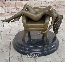 Art Deco Sculpture Sexy Nude Erotic Woman Naked Girl Bronze Statue Figurine