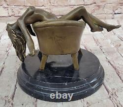 Art Deco Sculpture Sexy Nude Erotic Woman Naked Girl Bronze Statue Figurine