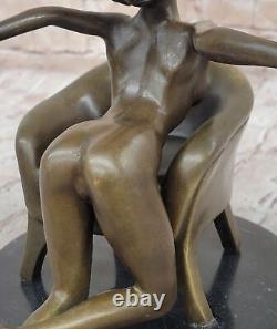 Art Deco Sculpture Sexy Nude Erotic Woman Naked Girl Bronze Statue Figurine