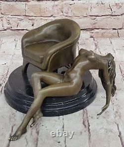 Art Deco Sculpture Sexy Nude Erotic Woman Naked Girl Bronze Statue Figurine