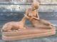 Art Deco Sculpture Terracotta Nude Woman Dog Ugo Cipriani For Gorini Brothers