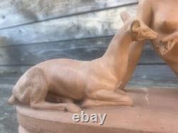 Art Deco Sculpture Terracotta Nude Woman Dog Ugo Cipriani for Gorini Brothers