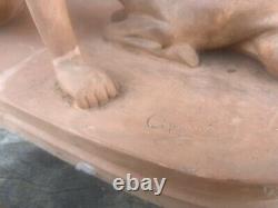 Art Deco Sculpture Terracotta Nude Woman Dog Ugo Cipriani for Gorini Brothers