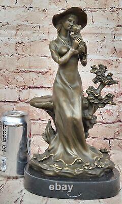 Art Deco Sculpture Victorian Woman Girl Sitting With Dog Bronze Statue