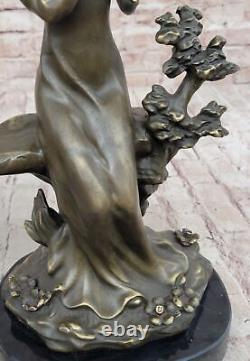 Art Deco Sculpture Victorian Woman Girl Sitting With Dog Bronze Statue