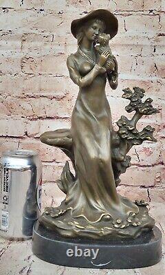 Art Deco Sculpture Victorian Woman Girl Woman Sitting with Dog Bronze Statue