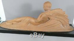 Art Deco Sculpture, Woman Alanguie With Draped, Terracotta Signed J. Darcle