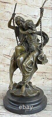 Art Deco Sculpture Woman And Male Lovers Sit Swing Stay Close Bronze Deal