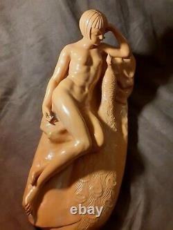 Art Deco Sculpture Woman With Terracotta Peacock Signed