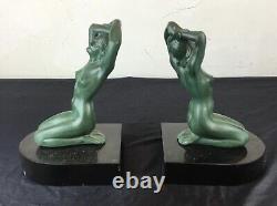 Art Deco Statue Sculpture Bookends Woman Kneeling