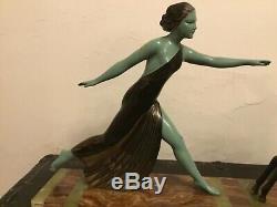 Art Deco Statue Sculpture By Campbell (women And Lantilope) Dlg Menneville