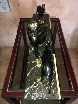 Art Deco Statue in Regule of Woman and Fawns Signed M. Secondo C. 1920 Sculpture