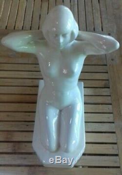 Art Deco Statuette In Fair Of Sarreguemines Woman Boy Nude High 24 CM
