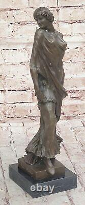 Art Deco Style Bronze Woman Sculpture by Vitaleh Made on Marble Art Piece