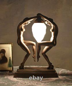 Art Deco Table Lamp Glass Lampshade Dancers Naked Woman Sculpture New
