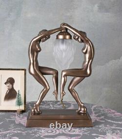 Art Deco Table Lamp Glass Lampshade Dancers Naked Woman Sculpture New