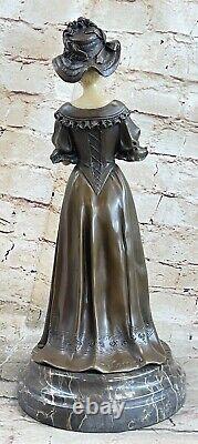 Art Deco Victorian Woman Bronze Sculpture Marble Base Statue Figure