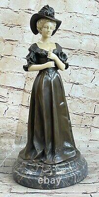 Art Deco Victorian Woman Bronze Sculpture Marble Base Statue Figure Solved