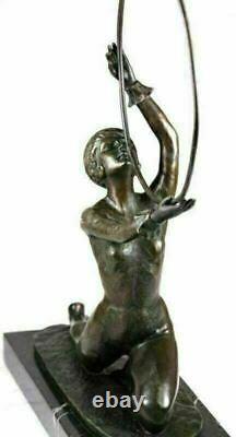 Art Deco Vintage Signed Preiss Marble Bronze Semi Chair Woman Sculpture Figure