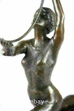 Art Deco Vintage Signed Preiss Marble Bronze Semi Nude Woman Sculpture Figure Nr
