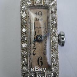 Art Deco Watch Bracelet For Women, Platinum With Diamonds, Waltham USA